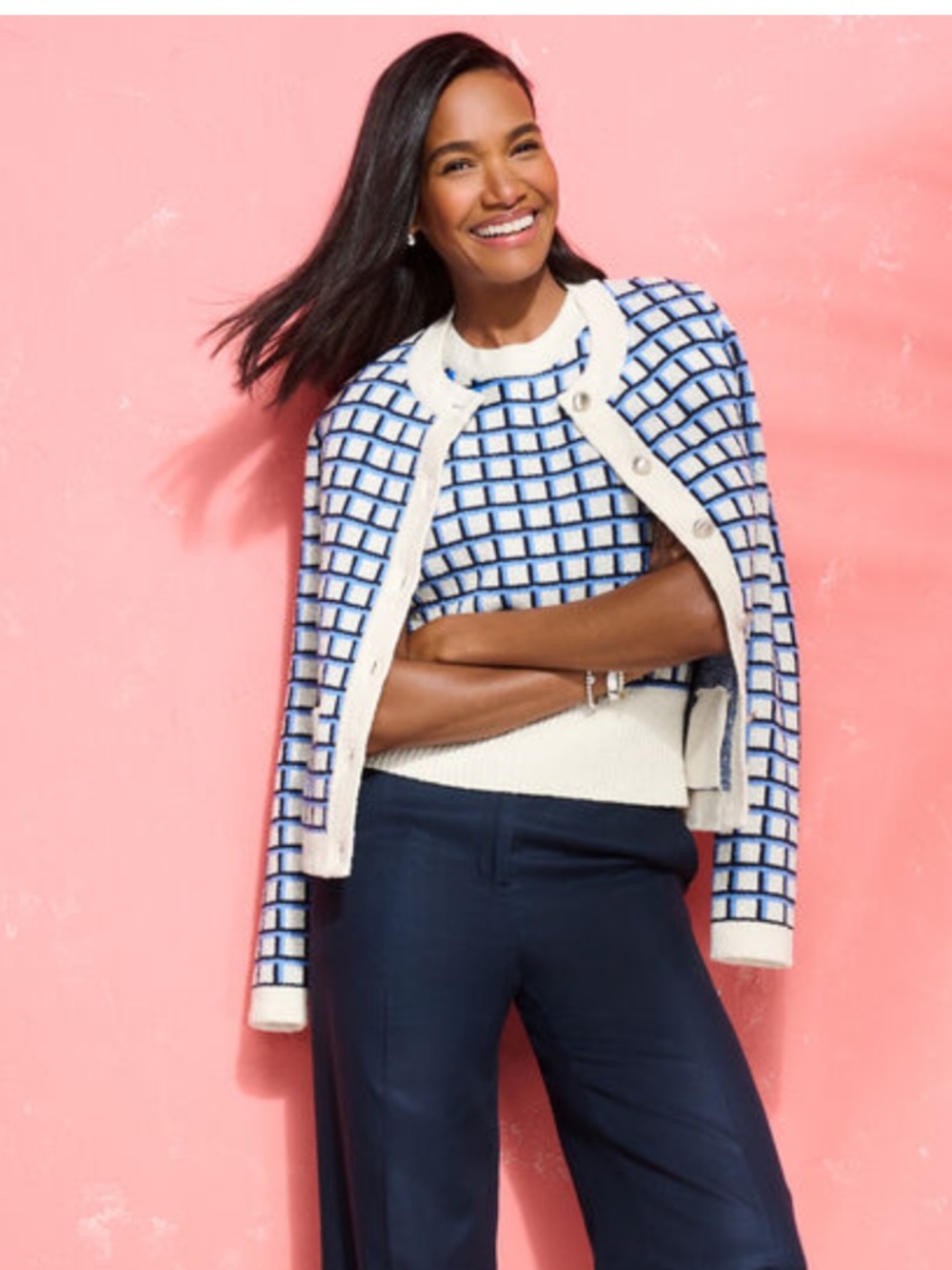 Talbots Textured Stitch Crewneck Cardigan